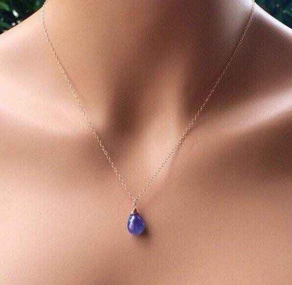 Blue Tanzanite Pendant Necklace. Tanzanite Jewelry. Natural Stone. Periwinkle. Purple Blue. Rose Gold Fill Necklace.  Natural Stone