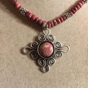 Thulite Gemstone Necklace – Sterling Silver, Handmade Beaded Pendant Thulite Gemstone Necklace – Sterling Silver, Handmade Beaded Pendant