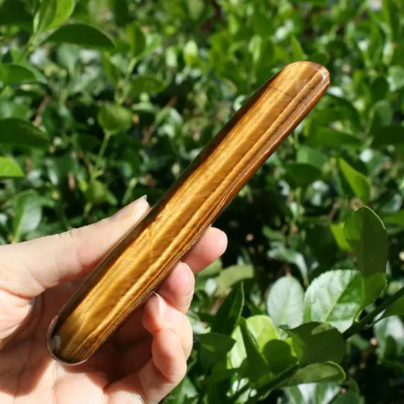 Tigers Eye Polished Crystal Wand, Crystal Wand, Healing Wand, Massage Tools, 5.52" X 0.89" X 0.79", Weight: 101 Grams.
