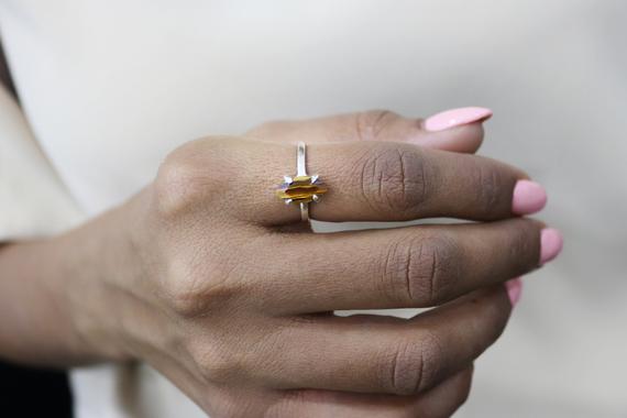 925 Sterling Silver Tiger's Eye Ring · Marquise Gemstone Ring · Tiger's Eye Solitaire Ring · Dainty Classic Ring