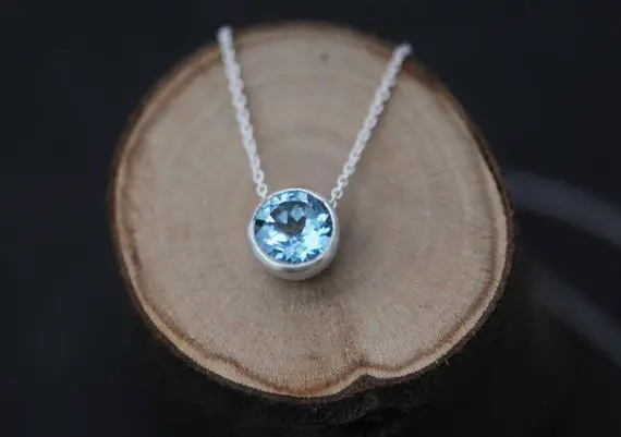 Christmas Gift For Her, Blue Topaz Pendant, Blue Gemstone Necklace In Silver