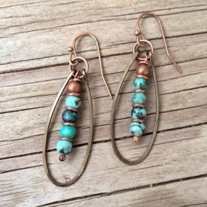 Shop Turquoise Jewelry! Turquoise Dangle Earrings, African Turquoise Earrings, Turquoise Jewelry Drop Earrings, Copper Hoop Earrings, Copper Jewelry | Natural genuine Turquoise jewelry. Buy crystal jewelry, handmade handcrafted artisan jewelry for women.  Unique handmade gift ideas. #jewelry #beadedjewelry #beadedjewelry #gift #shopping #handmadejewelry #fashion #style #product #jewelry #affiliate #ad