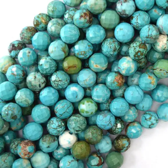 Faceted Blue Turquoise Round Beads 15.5" 2mm 4mm 6mm 8mm 10mm S2 Brown Matrix