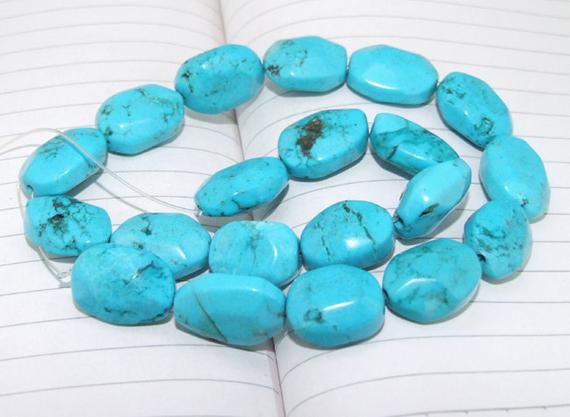 One Full Strand---  Oval Blue Turquoise Beads----16-20mm ----about 20pieces----15 3/4inch Strand