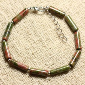 Shop Unakite Bracelets! Bracelet 925 sterling silver and gemstone – Unakite Tubes 13 mm | Natural genuine Unakite bracelets. Buy crystal jewelry, handmade handcrafted artisan jewelry for women.  Unique handmade gift ideas. #jewelry #beadedbracelets #beadedjewelry #gift #shopping #handmadejewelry #fashion #style #product #bracelets #affiliate #ad
