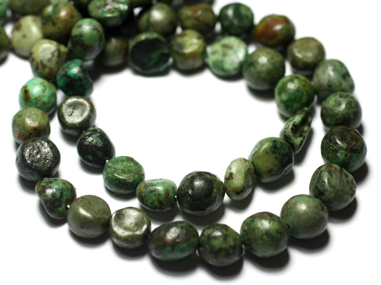 Fil 39cm 43pc Env - Perles De Pierre - Turquoise Afrique Galets Roulés Nuggets 8-11mm