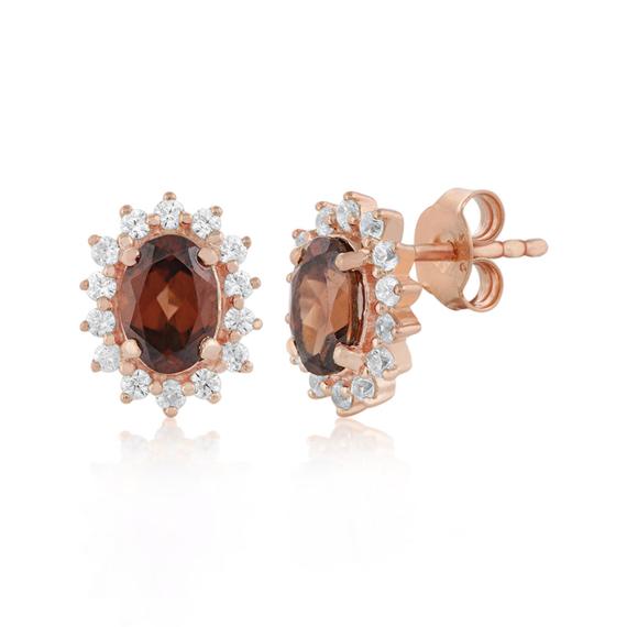Champagne Zircon & White Zircon Stud Earrings Gemstone Studs Earring With Sterling Silver Zircon Jewelry Rose Gold Stud Earrings Zircon Stud