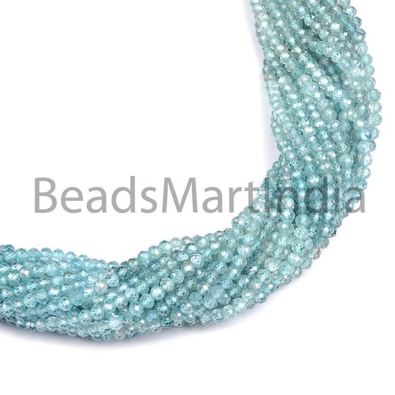 Blue Zircon Shaded Faceted Machine Cut Rondelle 3-3.50mm Beads, Blue Zircon Diamond Cut Rondelle Shape Beads, Blue Zircon Faceted Beads
