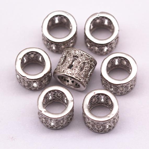 Silver Micro Pave Zircon Cylinder Charm Size 10x8mm Sold Per Piece
