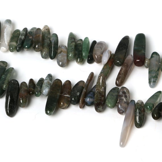 10-30mm Natural Moss Agate Large Chip Beads, 15" Strand, 50 Pieces