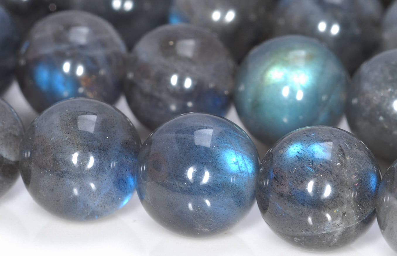 8mm Black Labradorite Gemstone Blue Flash Grade A Round Loose Beads 7.5 Inch Half Strand (80004230-914)