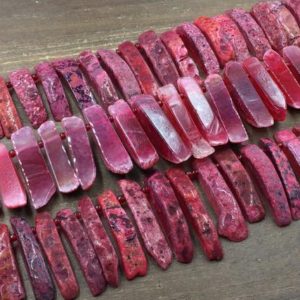 Shop Agate Chip & Nugget Beads! Fuchsia Agate Stick Point Beads Raw Pink Agate Slice Slab Pendant Beads Top Drilled Gemstone bead Supplies 7-12mm*30-60mm 15.5" full strand | Natural genuine chip Agate beads for beading and jewelry making.  #jewelry #beads #beadedjewelry #diyjewelry #jewelrymaking #beadstore #beading #affiliate #ad