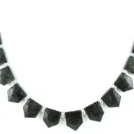 Natural 8X12mm black agate Gemstone columnar beads necklace earrings set 18" AAA 