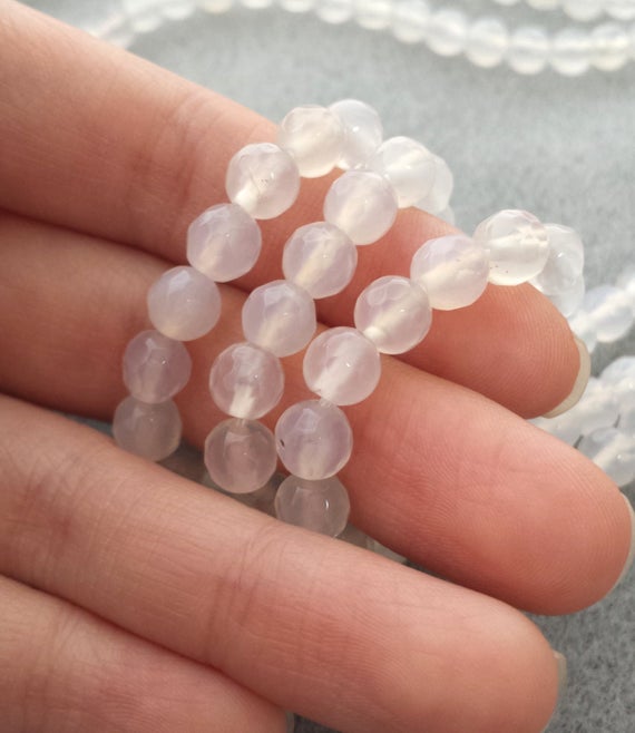 Milky Agate, Faceted Beads, 6mm Beads, 64pcs, Milky White, Agate Beads, 8mm Gemstone Beads, White Beads, Gemstone Beads, White Gemstones
