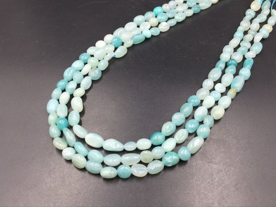 Amazonite Pebble Beads Polished Green Amazonite Beads 6-8mm Natural Amazonite Nugget Beads Gemstone Crystal Beads 15.5" Strand