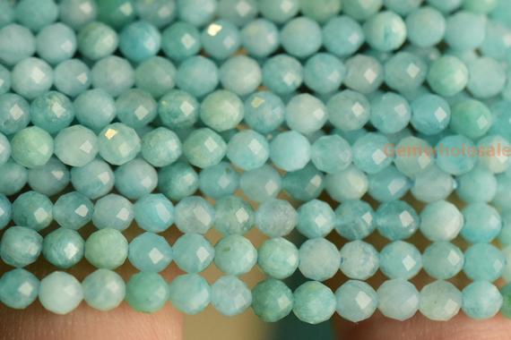15.5" Aa Natural Amazonite 3mm Round Micro Faceted Beads, Green Semi-precious Stone Diy Beads Lgyo