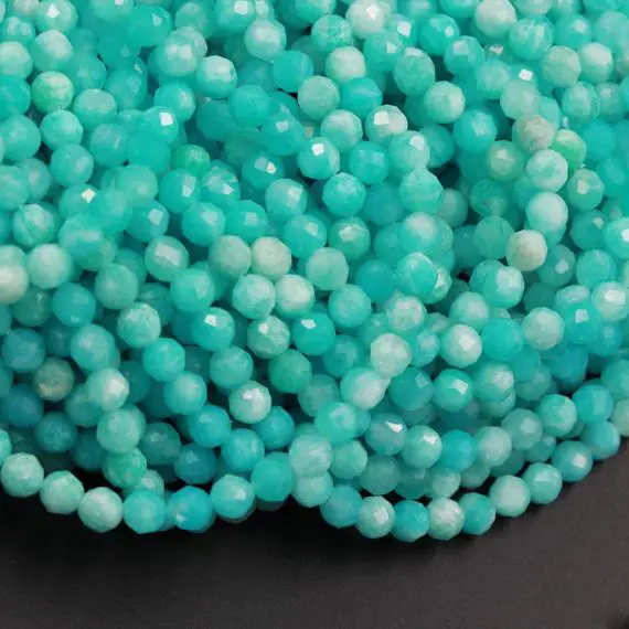 Aaa Peruvian Amazonite 2mm 3mm 4mm 6mm Faceted Round Beads Natural Sea Blue Gemstone Micro Laser Diamond Cut 15.5" Strand