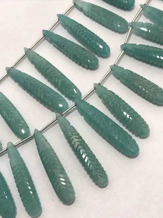 Amazonite Carved Pears 8 X18 To 8 X36 Mm Gemstone Beads Strand Sale / Amazonite Beads / Semi Precious Beads / Carved Pears Wholesale