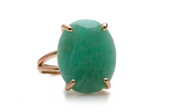 Fine Jewelry Amazonite Ring · Rose Gold Filled Ring · Solid Rose Gold Ring · Oval Cocktail Ring · Gemstone Ring · Ring For Events