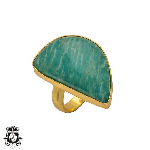 Size 8.5 - Size 10 Amazonite Ring Meditation Ring 24k Gold Ring Gpr344