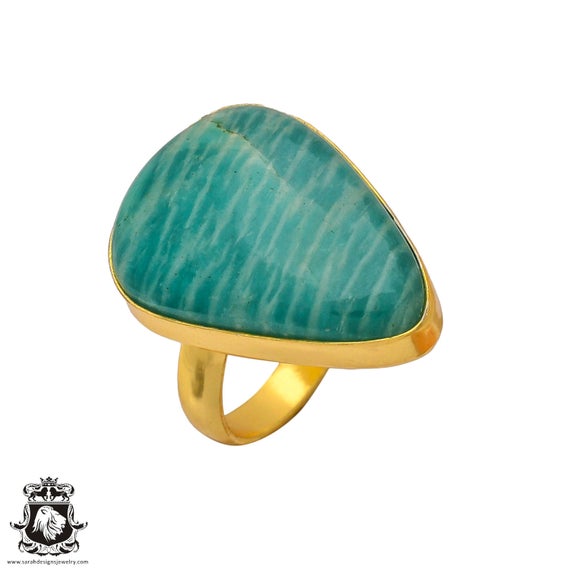 Size 9.5 - Size 11 Amazonite Ring Meditation Ring 24k Gold Ring Gpr345