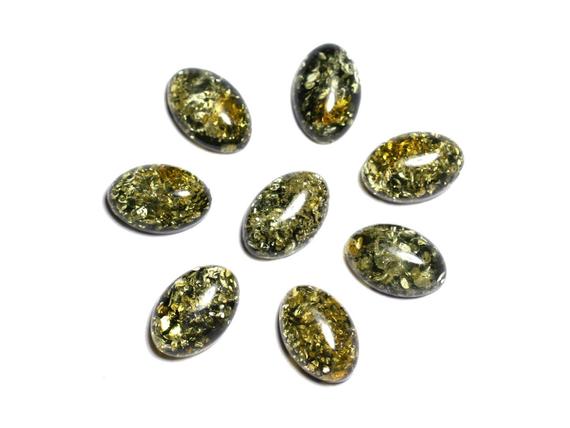 1pc - Cabochon Ambre Naturelle Ovale 10x8mm Vert Noir Jaune - 7427039731935