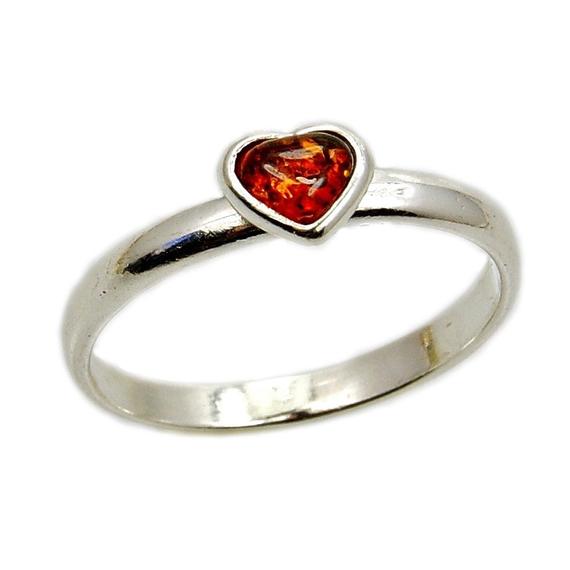 Amber Heart Ring 925 Sterling Silver Ring