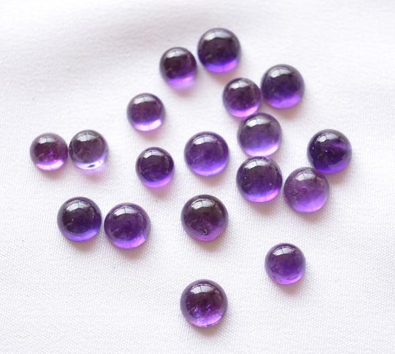 Natural Amethyst Cabochons Gemstone, Amethyst Round Loose Gemstone, Amethyst Round Shape Gemstone Cabochon 9 Pieces Lot, 6mm - 7mm Approx
