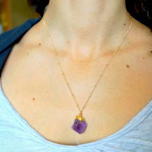 Amethyst Gemstone Necklace, Raw Amethyst Crystal, Gold Amethyst Necklace, Raw Amethyst Pendant, Amethyst Jewelry, February Birthstone | Natural genuine Gemstone pendants. Buy crystal jewelry, handmade handcrafted artisan jewelry for women.  Unique handmade gift ideas. #jewelry #beadedpendants #beadedjewelry #gift #shopping #handmadejewelry #fashion #style #product #pendants #affiliate #ad