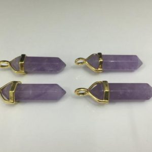 Shop Amethyst Pendants! Amethyst Pendant Purple Crystal pendant Double Terminated Point Bead natural Gemstone Prismatic Gold Bail Necklace making 1piece | Natural genuine Amethyst pendants. Buy crystal jewelry, handmade handcrafted artisan jewelry for women.  Unique handmade gift ideas. #jewelry #beadedpendants #beadedjewelry #gift #shopping #handmadejewelry #fashion #style #product #pendants #affiliate #ad