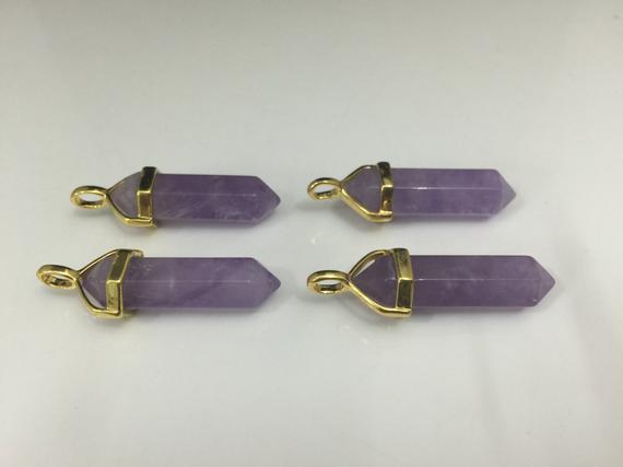 Amethyst Pendant Purple Crystal Pendant Double Terminated Point Bead Natural Gemstone Prismatic Gold Bail Necklace Making 1piece