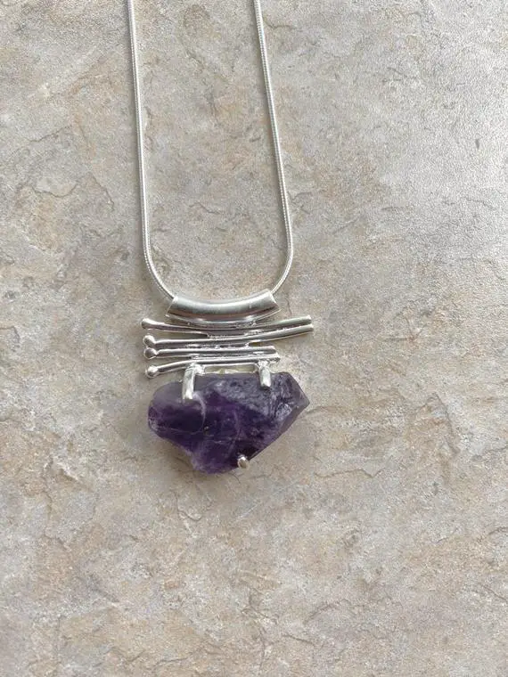 Raw Amethyst Crystal Silver Pendant // Amethyst // Purple Stone Necklace // Jewelry Gift For Her