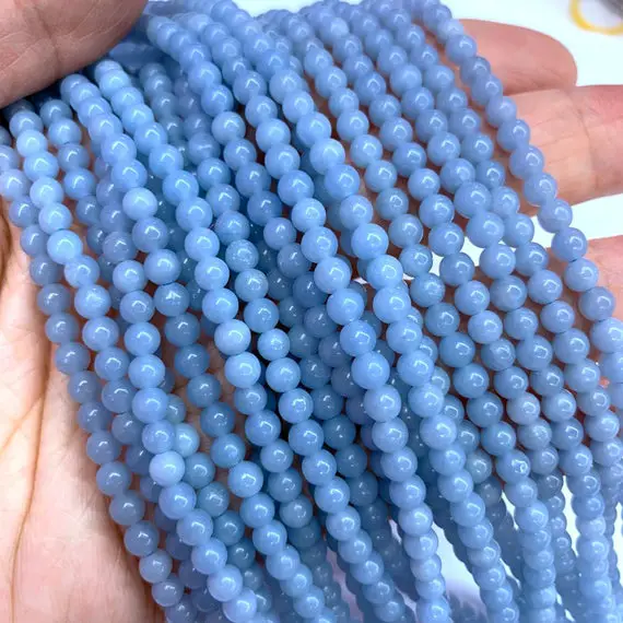 Natural Blue Angelite Beads Smooth 4mm 6mm Genuine Angelite Blue Gemstone Blue Mala Beads Small Blue Semi Precious Beads