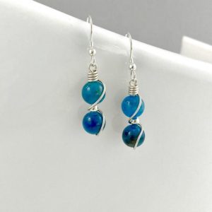 Blue Apatite Earrings, Sterling Silver, Blue Crystal earrings | Natural genuine Apatite earrings. Buy crystal jewelry, handmade handcrafted artisan jewelry for women.  Unique handmade gift ideas. #jewelry #beadedearrings #beadedjewelry #gift #shopping #handmadejewelry #fashion #style #product #earrings #affiliate #ad