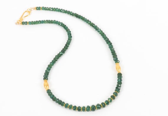 Green Apatite With Gold Accents Necklace, Natural Deep Green Apatite, Delicate Gemstone Choker