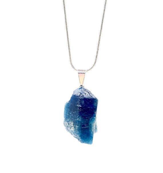 Blue Apatite Pendant Necklace, Apatite Crystal Pendant With 18 Inch Chain