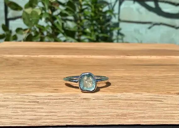 Raw Gemstone Silver Ring, Womens Ring With Blue Apatite, Rough Natural Gemstone Jewellery