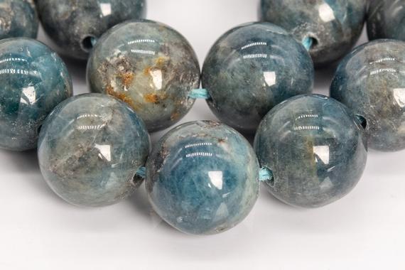 Genuine Natural Apatite Gemstone Beads 11-12mm Gray Blue Green Round A Quality Loose Beads (112193)