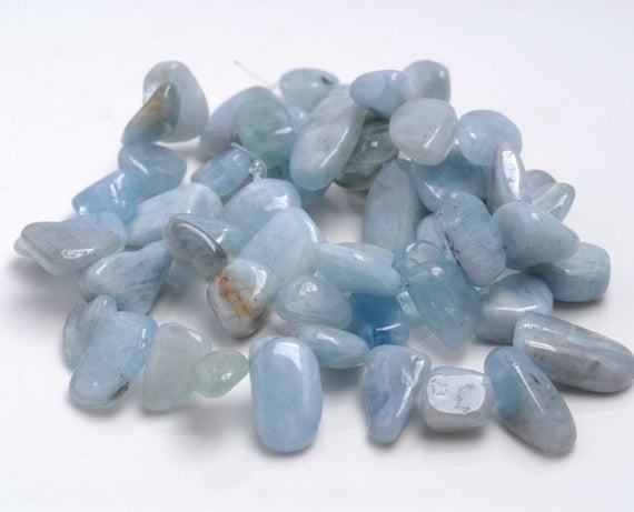 11-14mm  Aquamarine Gemstone Pebble Nugget Chip Loose Beads 15.5 Inch  (80001893-a24)