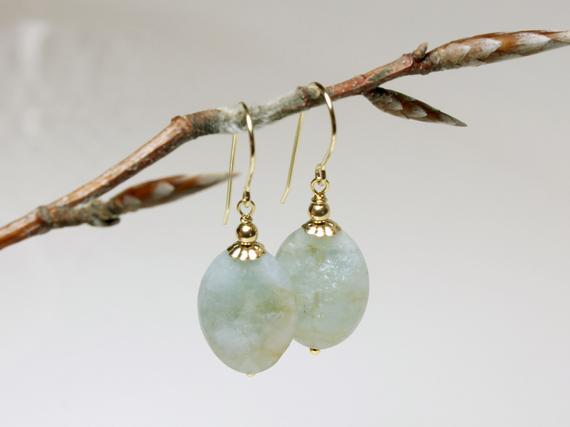 Aquamarine Gold Filled Earrings Natural Blue Gemstone Oval Dangle Drops Classic Statement March Birthstone Holiday Day Gift For Her 5406