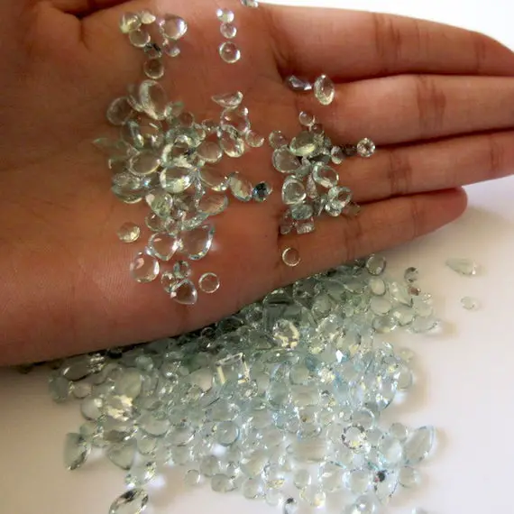 20 Pieces Wholesale 4mm To 10mm Fancy Mixed Shaped Natural Aquamarine Faceted Gemstone Lot Sku-rcl6