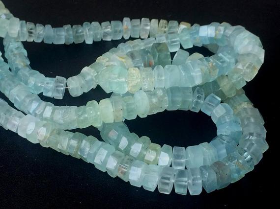 6-9mm Rare Aquamarine Faceted Tyre Beads, Natural Aquamarine Beads, Aquamarine For Jewelry, Mily Aquamarine Bead (4in T0 16in Option) - Png4