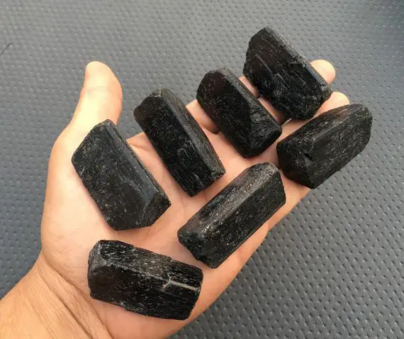 2 Pieces Tourmaline Raw Size 25x45-35x50 Mm,raw Brazilian Black Tourmaline Crystal,natural Black Tourmaline Gemstone,raw Black Tourmaline