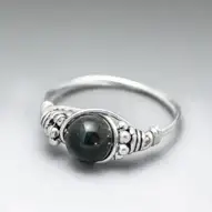 Large Sterling Silver Heliotrope Bloodstone Wire Wrapped Ring
