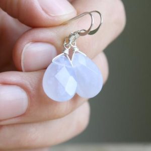 Shop Blue Chalcedony Jewelry! Blue Chalcedony Earrings . Gemstone Drop Earrings with Stone . Anxiety Earrings 925 Sterling Silver | Natural genuine Blue Chalcedony jewelry. Buy crystal jewelry, handmade handcrafted artisan jewelry for women.  Unique handmade gift ideas. #jewelry #beadedjewelry #beadedjewelry #gift #shopping #handmadejewelry #fashion #style #product #jewelry #affiliate #ad