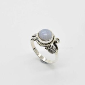 Blue Lace Agate Ring | 925 Sterling Silver Rings | 8mm Round Blue Lace Agate Ring | Women Rings | Mens Agate Ring | Blue Agate Ring | Natural genuine Array jewelry. Buy handcrafted artisan men's jewelry, gifts for men.  Unique handmade mens fashion accessories. #jewelry #beadedjewelry #beadedjewelry #shopping #gift #handmadejewelry #jewelry #affiliate #ad