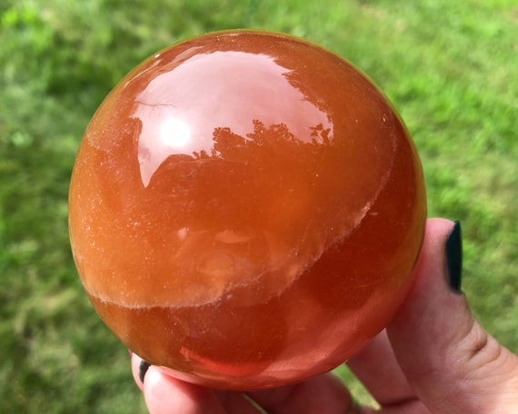 2.7" Honey Calcite Sphere    Golden Glowing Orange Honey Calcite Crystal Ball Gemstone Gift #4