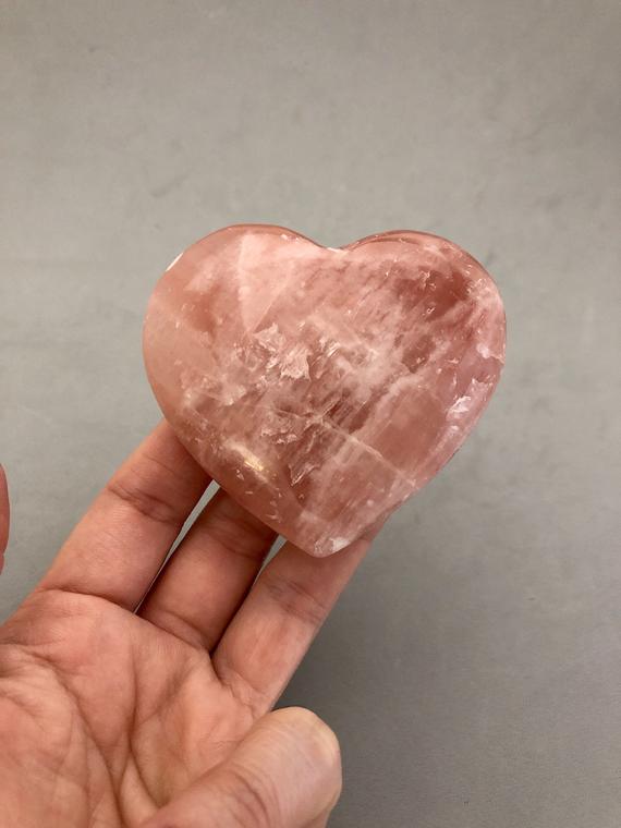 Pink Rose Calcite Heart Carving (three Sizes Available) For Crystal Grids, Crystal Magic, Higher Heart Chakra, Inner Peace, Metaphysical