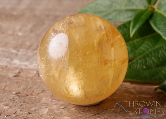 Yellow Calcite Crystal Sphere - Crystal Ball, Housewarming Gift, Home Decor, E0557