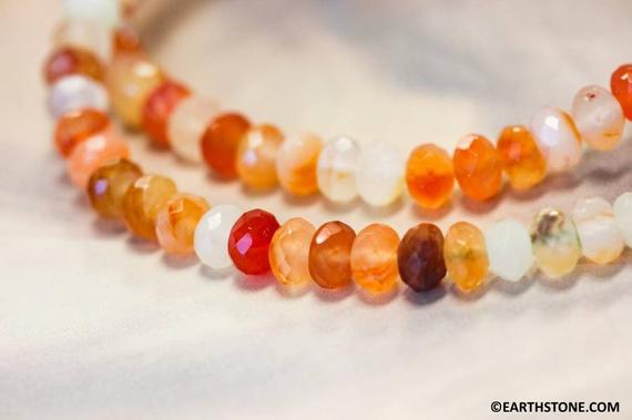 M/ Natural Carnelian 8mm/ 10mm Faceted Rondelle Beads 16" Strand Enhanced Mixed Red/orange/white Agate Shade Varies For Jewelry Making